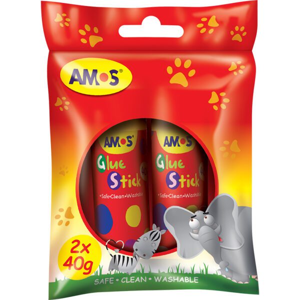 AMOS RED GLUE STICK 40gr HANGSELL PACK 2'S