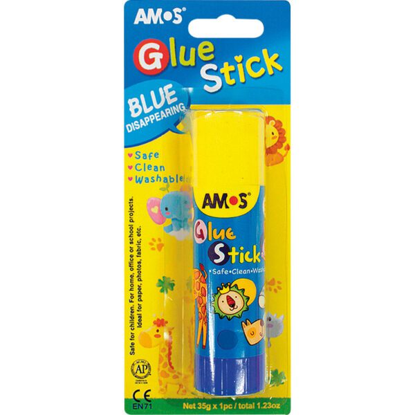 AMOS BLUE DISAPPEARING GLUE STICK BLISTER CARDED 35grm 1UP