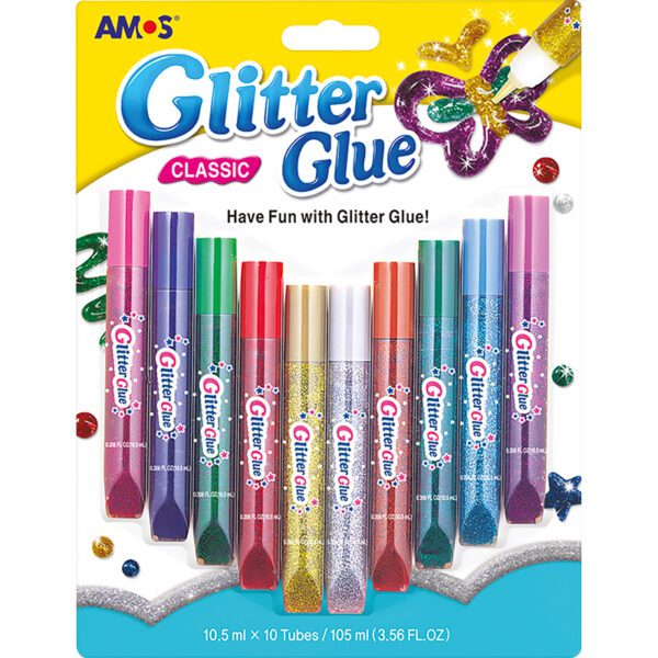 AMOS GLITTER GLUE PACK 10.5ml 10pcs CLASSIC- GGL10B10
