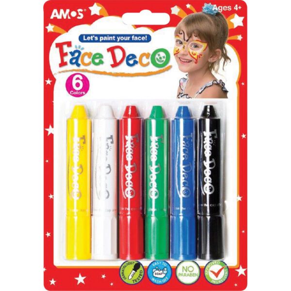 AMOS FACE PAINT/DECO BLISTER 6'S