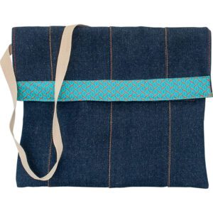 TREFOIL DENIM PADDED SHOULDER BAG WITH TRIM TURQUOISE