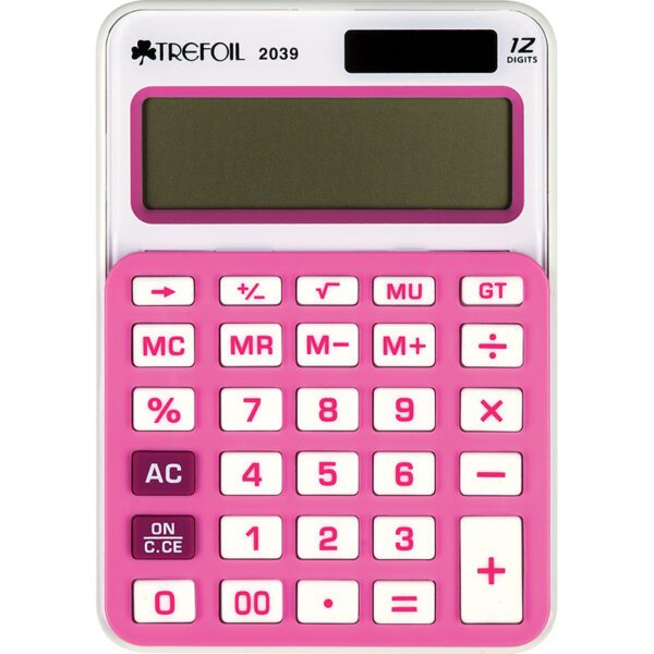 12 DIGIT DESKTOP CALCULATOR SMALL PINK / WHITE 2039