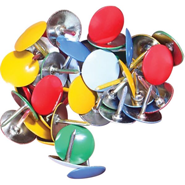 DRAWING PINS / THUMB TACKS 11mm BOXED 50`s COLOURED HEAD