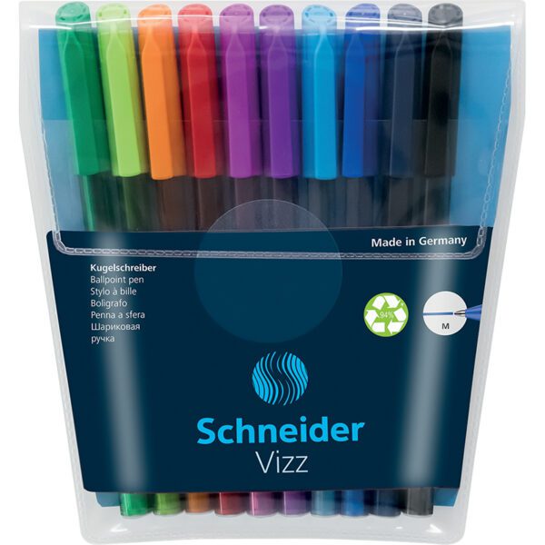 VIZZ BALL POINT PEN MEDUIM WALLET ASSORTED 10'S