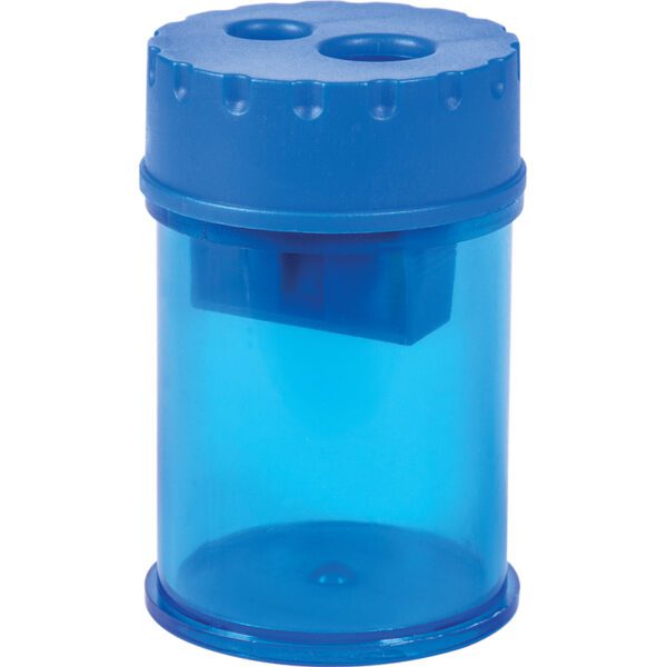 BACK TO SCHOOL 2 HOLE PLASTIC SHARPENER WITH CONTAINER