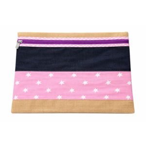 Trefoil A4 HESSIAN AND DENIM ZIPPER BAG PINK
