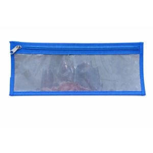 PENCIL BAG 33cm HIDDEN POCKET PLUS CLEAR FRONT BLUE