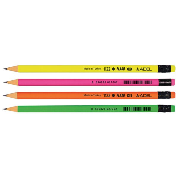 ADEL PENCIL FLOURESCENT HB - FLASH 72`s WITH ERASER TIP