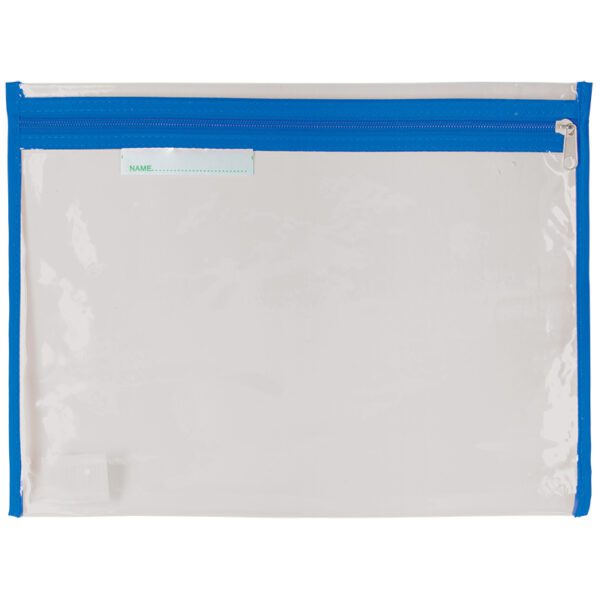 POLYKING SCHOOL CLEAR LIBRARY BAG WITH ZIP 36 X 27CM BLUE