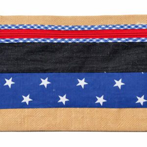 TREFOIL A4 HESSIAN AND DENIM ZIPPER BAG BLUE