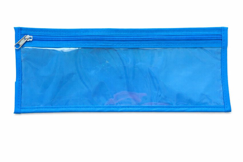 PRODUCTS > BACK TO SCHOOL PENCIL BAG 33cm HIDDEN POCKET PLUS CLEAR FRONT L/BLUE